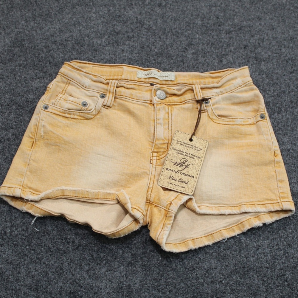 M2F Brand Denims Mini‎ Shorts Size 27 Yellow Distressed Raw Hem NWT